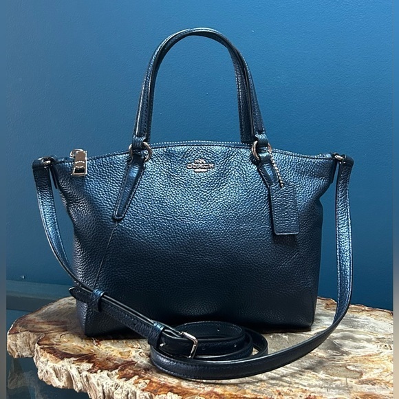 Coach Mini Kelsey Metallic Blue Leather Satchel Crossbody F22316 - Picture 1 of 16